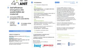 Evento ANIT “Dall’efficienza energetica alla sostenibilità dei materiali – La nuova EPBD e le prospettive di sostenibilità” – 30 ottobre 2024
