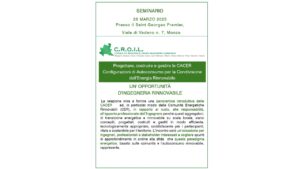 Seminario “PROGETTARE, COSTRUIRE E GESTIRE LA CACER – CONFIGURAZIONI DI AUTOCONSUMO PER LA CONDIVISIONE DELL’ENERGIA RINNOVABILE” Monza, 26 marzo 2025