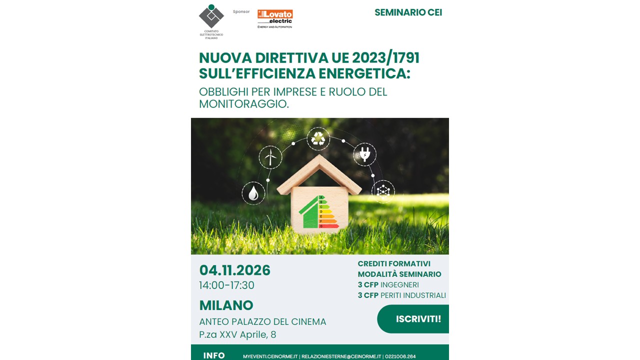Seminario “Nuova Direttiva UE 2023/1791 sull’efficienza energetica: obblighi per imprese e ruolo del monitoraggio” – Milano, 4 novembre 2026