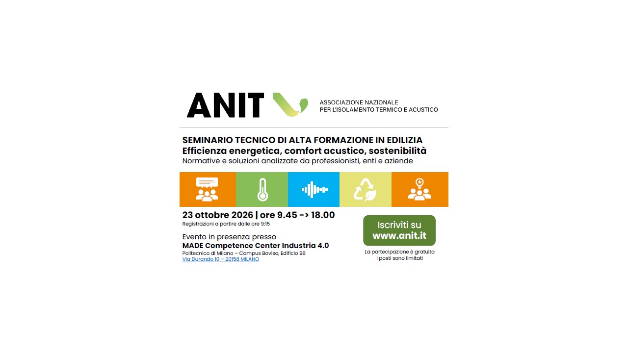 Seminario tecnico di alta formazione in edilizia ANIT a MILANO 23/10/2026